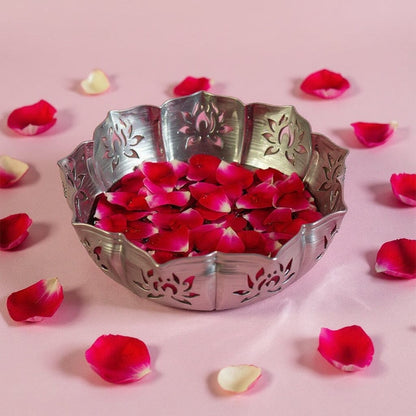 Zahra Silver Finish Lotus Urli