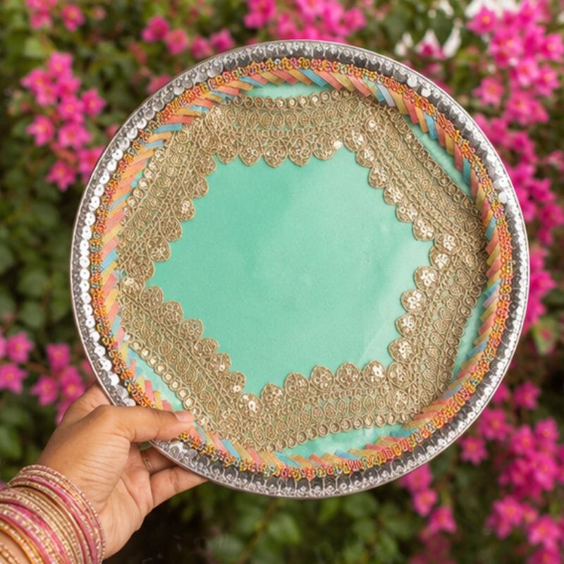 Mint Blue Gota Karwa Chauth Thali Set