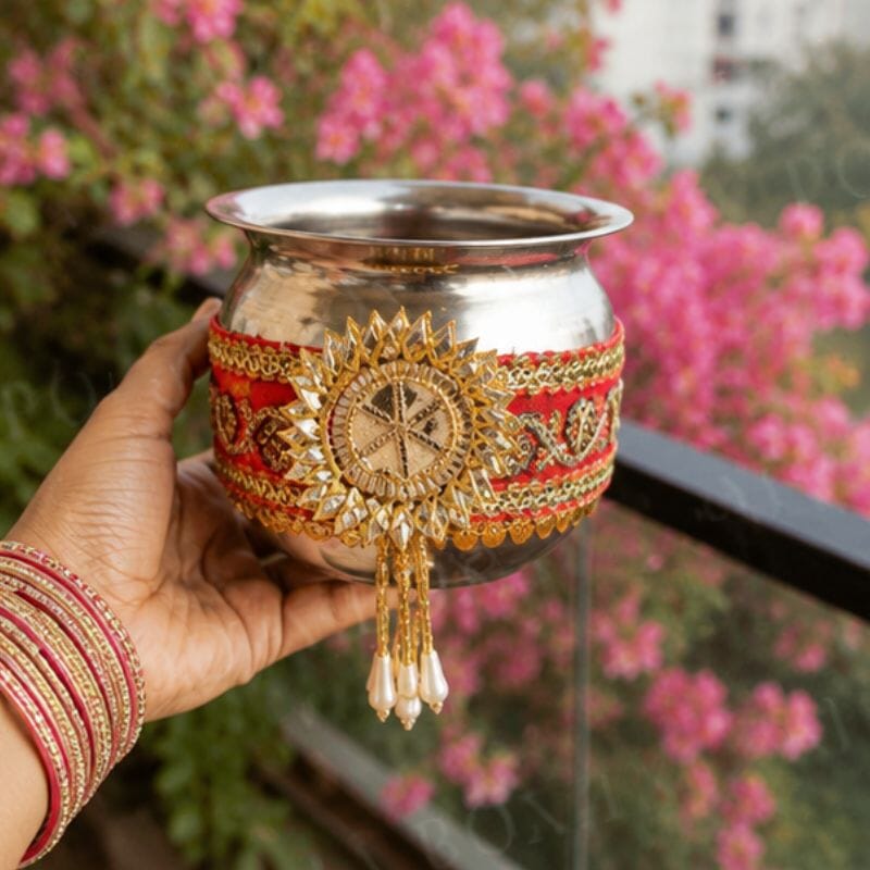 Bright Orange Gota Karwa Chauth Thali Set