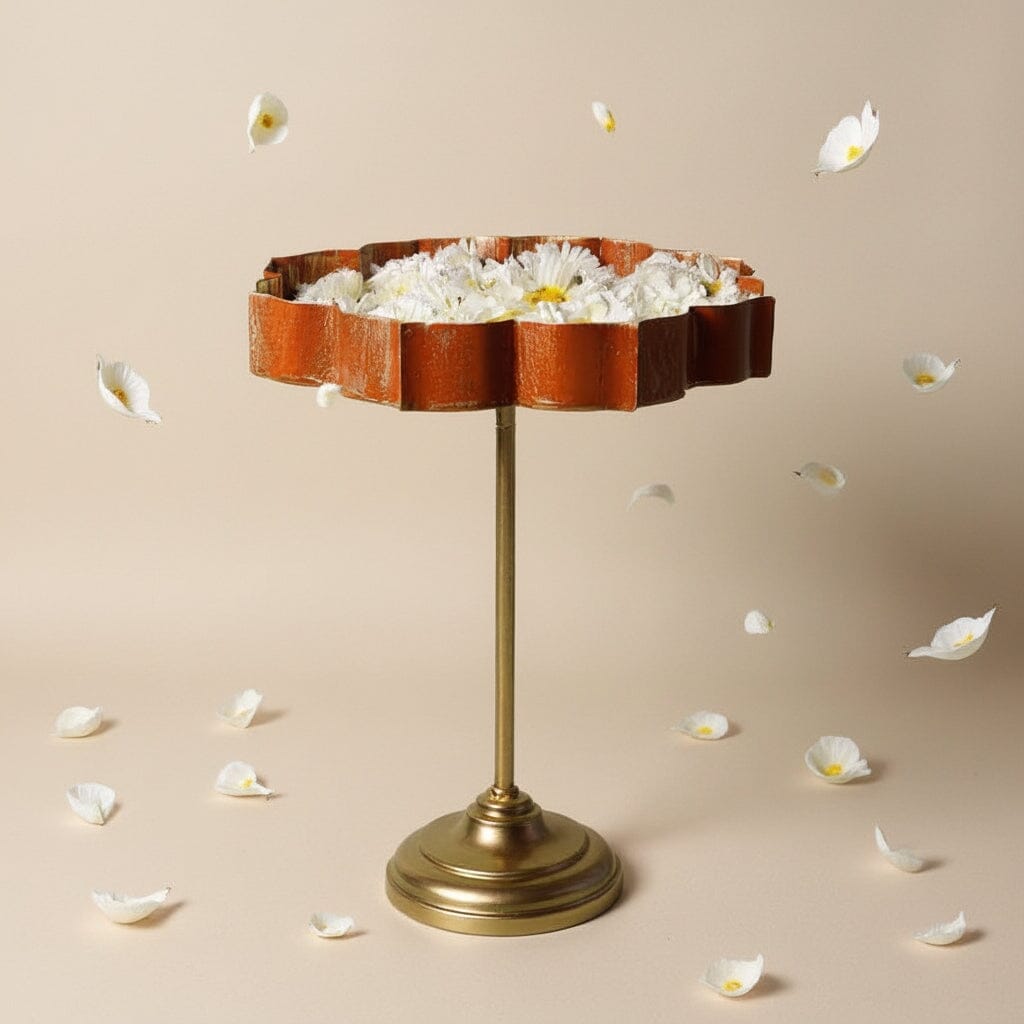 Orange And Gold Lotus Urli With Stand