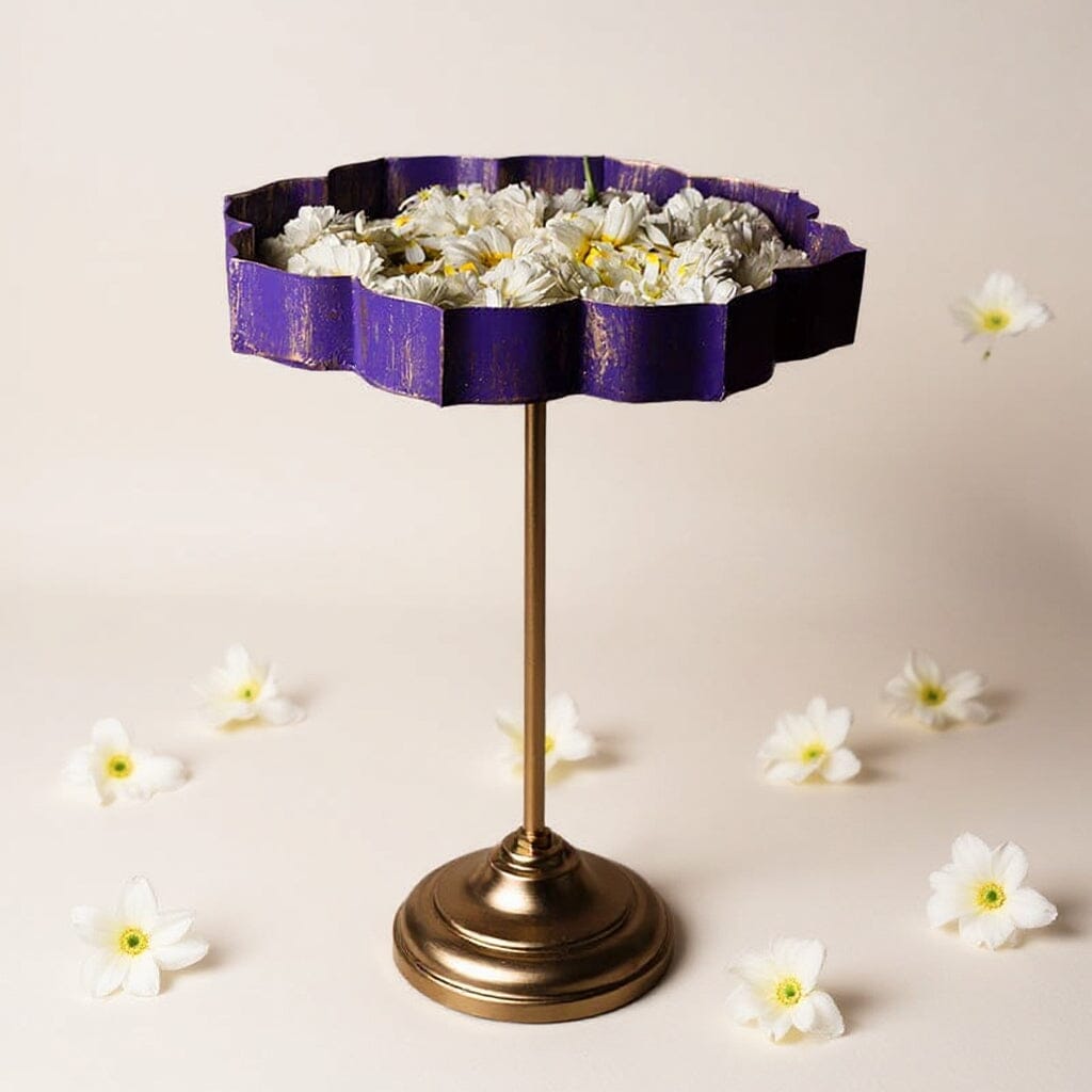 Violet And Gold Lotus Urli With Stand