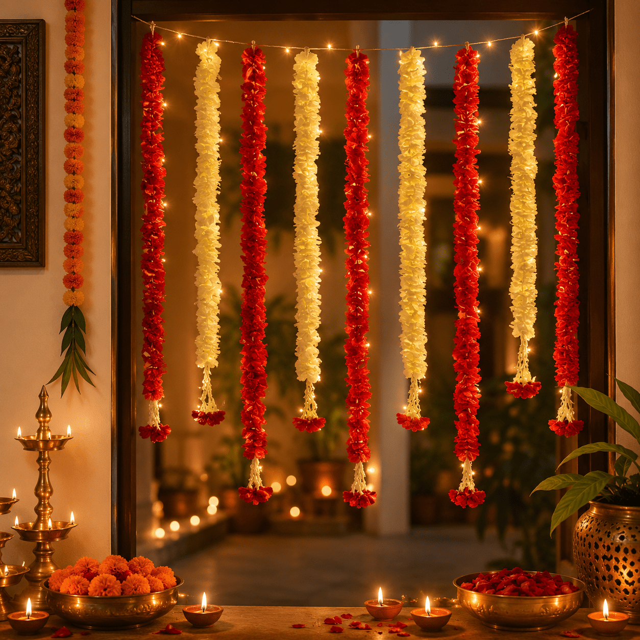 Artificial Jasmine Flower And Rose Red Backdrop Decoration