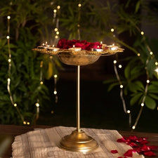 Aesthetic Floral Diya Urli With Stand