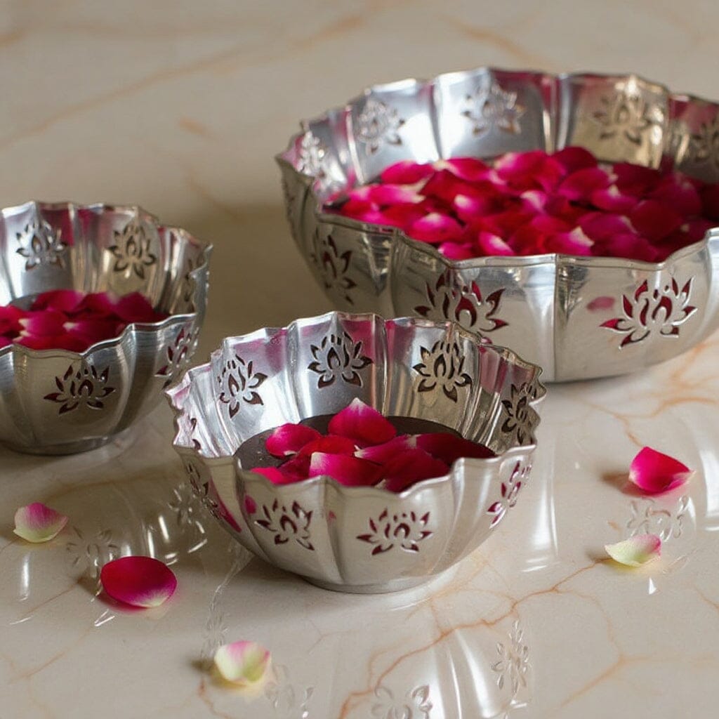 Zahra Silver Finish Lotus Urli