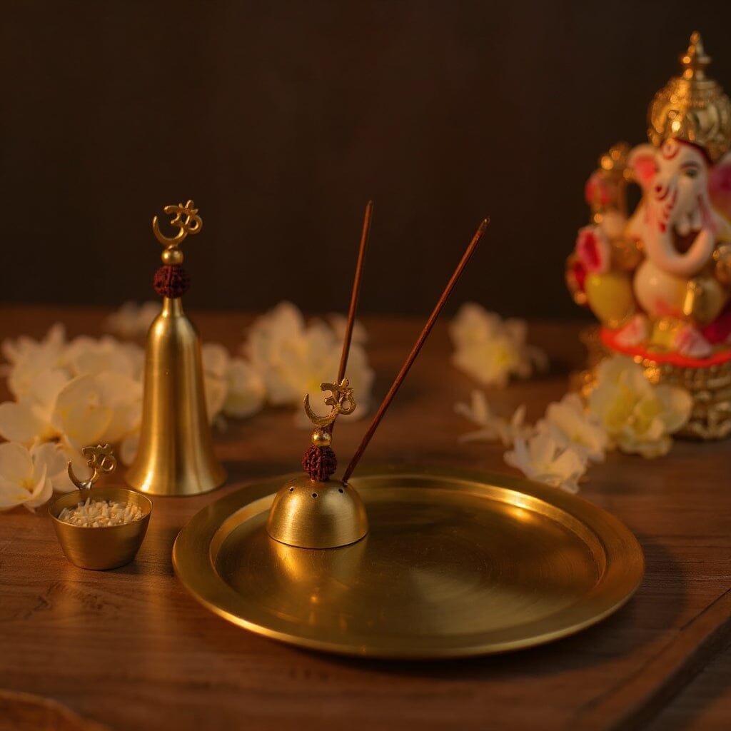 Golden Rudraksha Pooja Thali Set