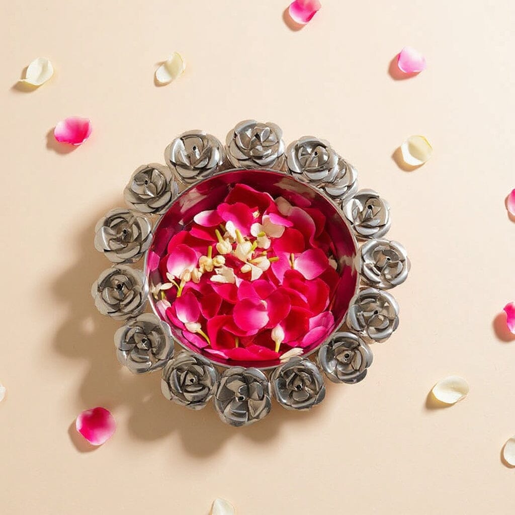 Rose Beautiful Silver Finish Urli