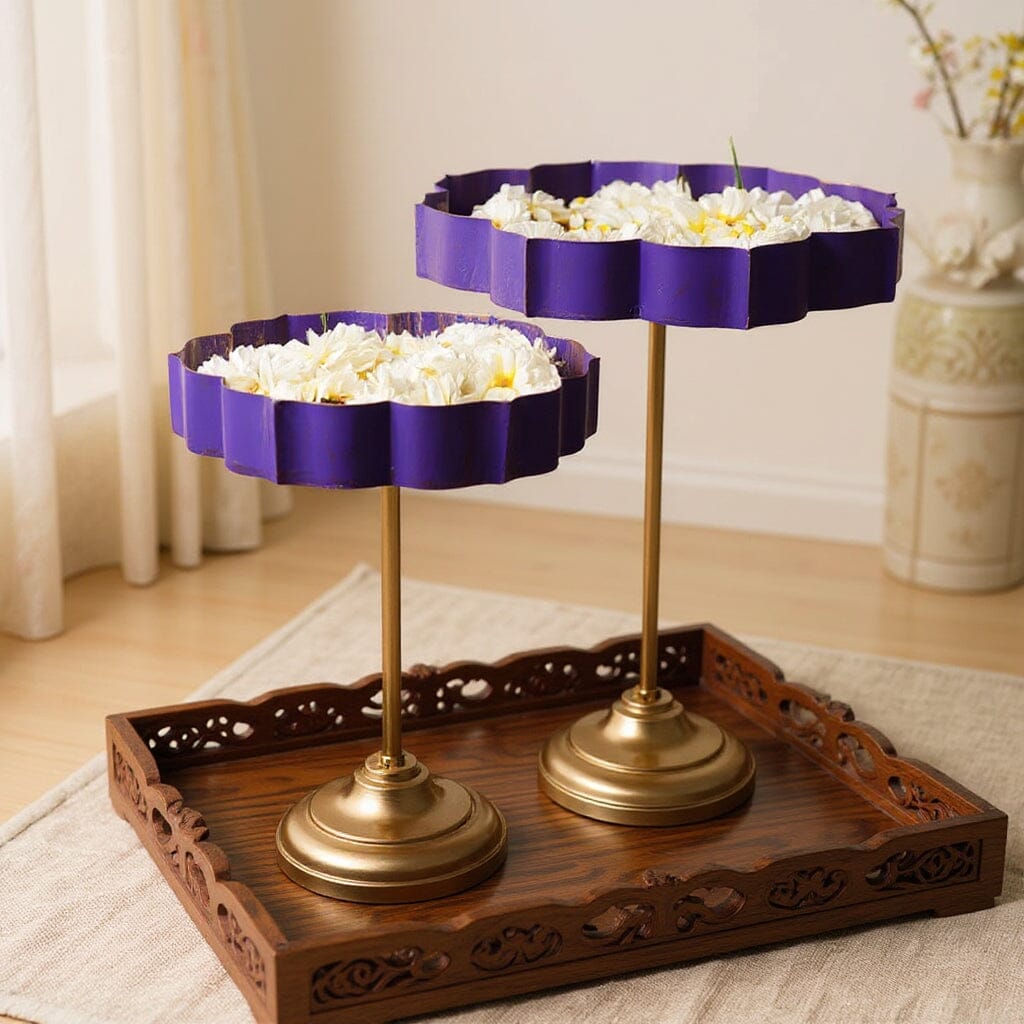 Violet And Gold Lotus Urli With Stand
