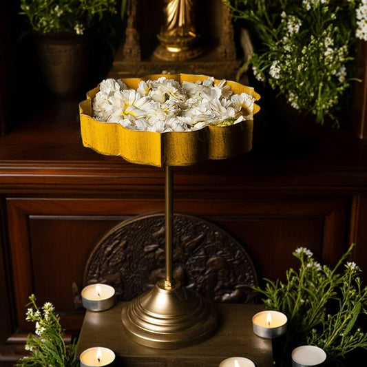Yellow And Gold Lotus Urli With Stand