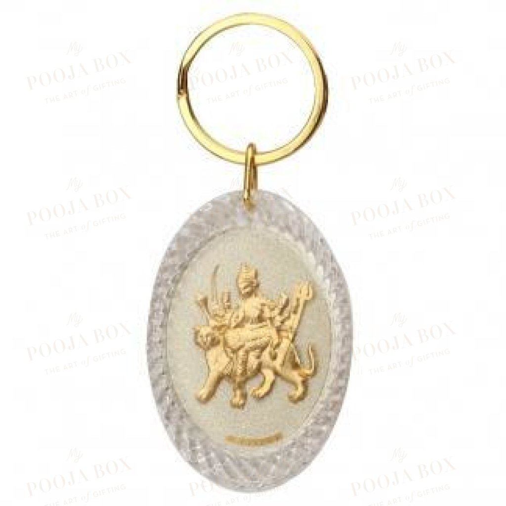 24K Gold Foil Durga Maa Oval Keychain Keychain