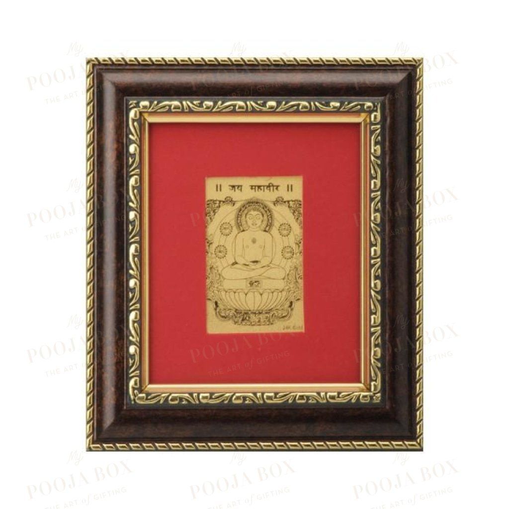 24K Gold Foil Mahavir Swami Small Card Frame Framed Paintings