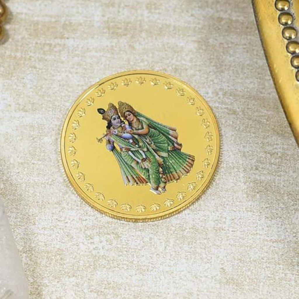 24K Gold Foil Radha Krishna Coin & Bar