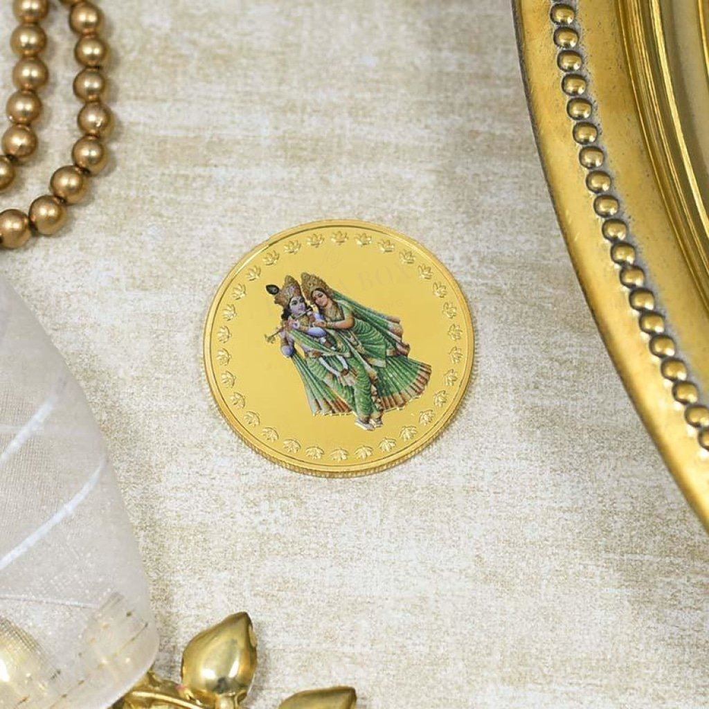24K Gold Foil Radha Krishna Coin & Bar