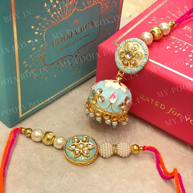 Meenakari Pastel Blue Bhaiya Bhabhi Set