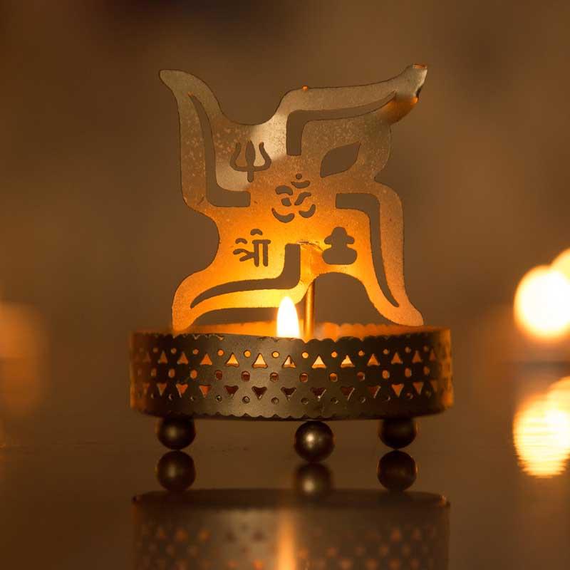Auspicious Swastika Shadow Tealight/Candle Holder