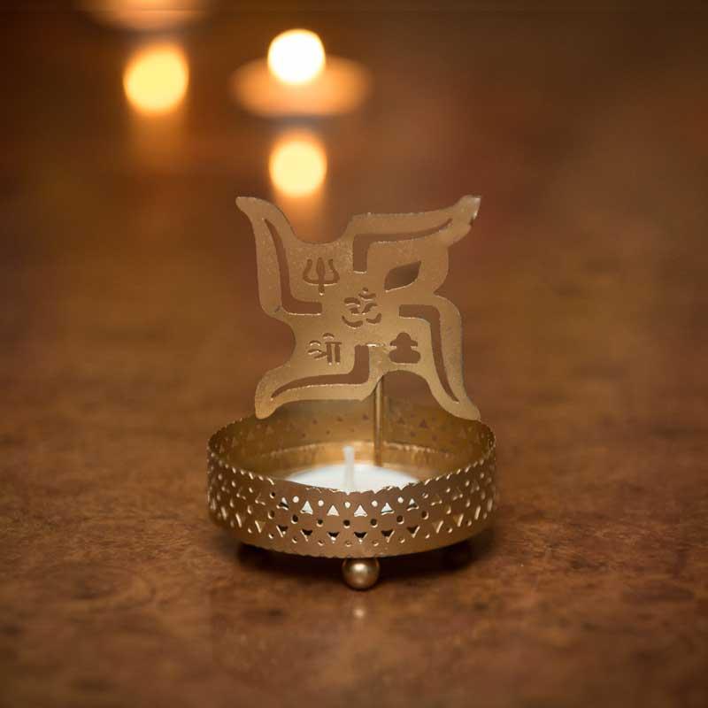 Auspicious Swastika Shadow Tealight/Candle Holder