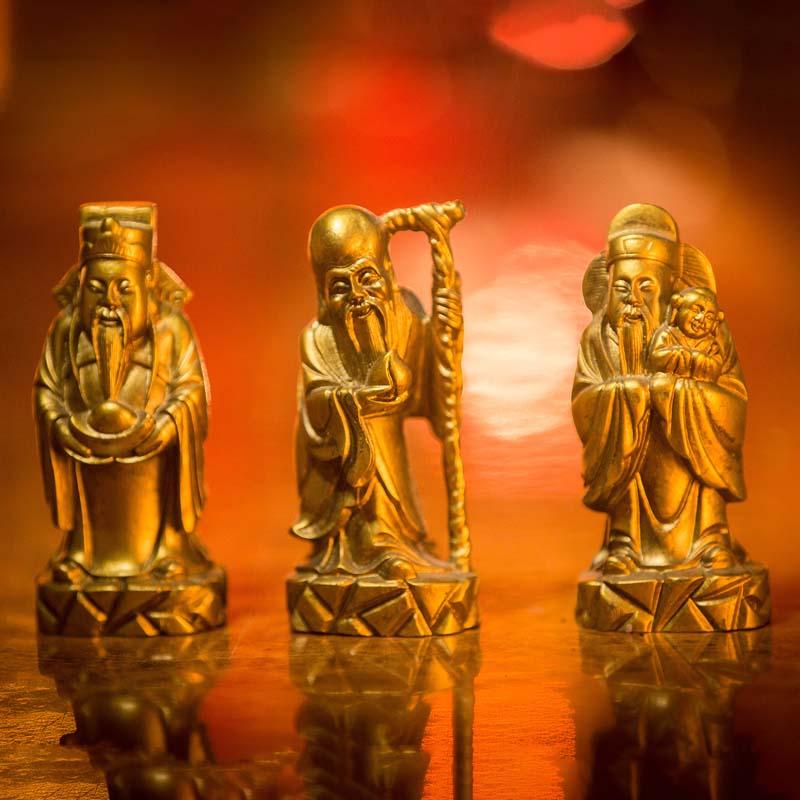 Golden Feng Shui Gods of Wealth Fuk Luk Sau