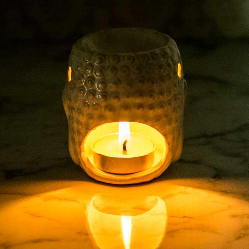 Decorative Meditating Buddha Aroma Diffuser Tealight Holder White