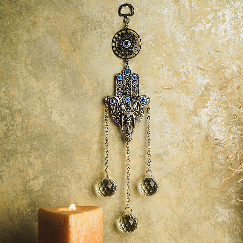 Evil Eye with Hamsa Hand Protection Crystal Hanging
