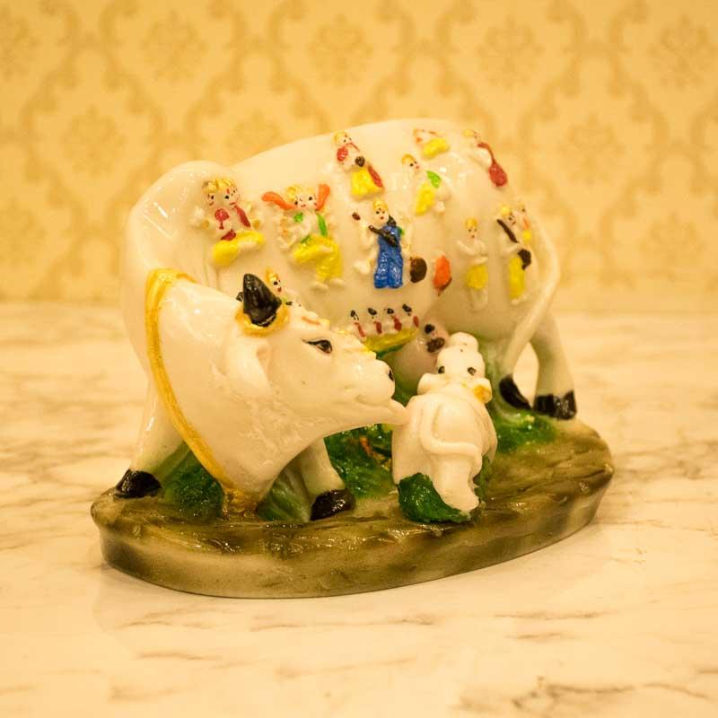 Heavenly White Polyresin Kamdhenu Cow with Calf