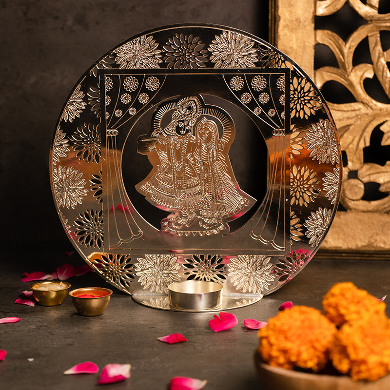 Silver Plated Radha Krishna Tealight Holder