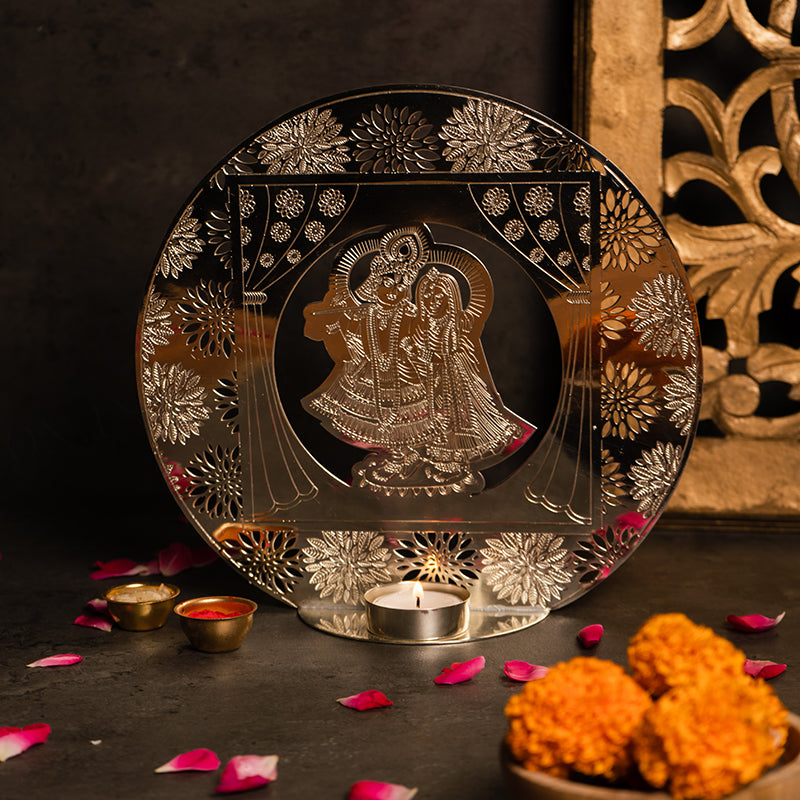 Silver Plated Radha Krishna Tealight Holder