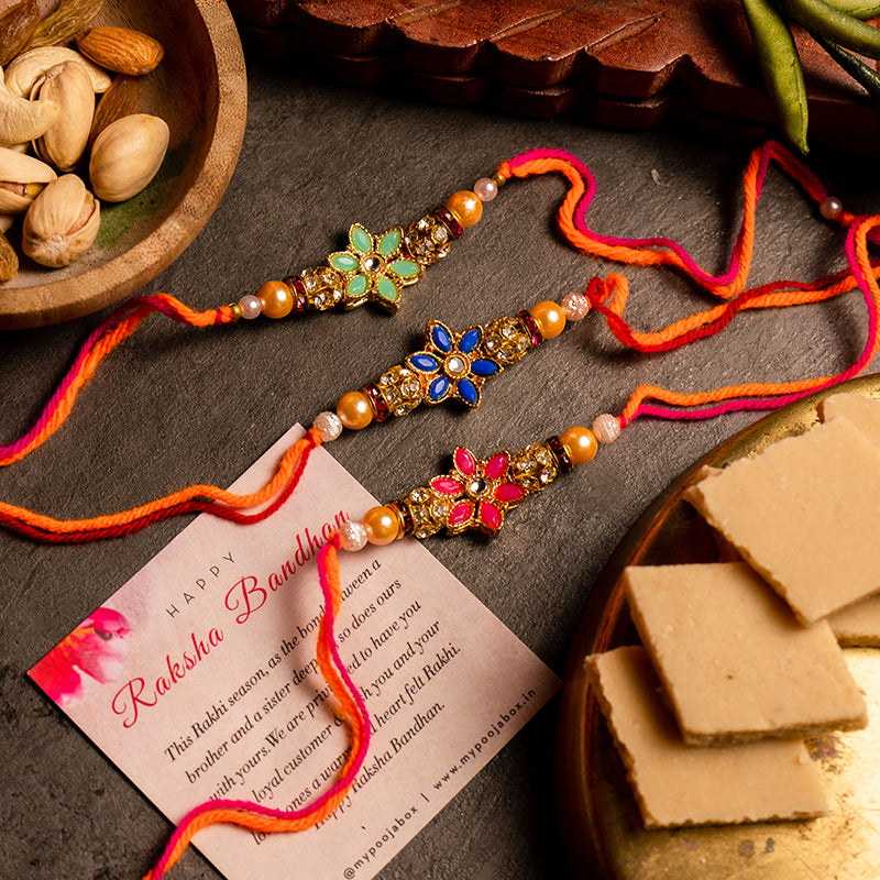 Radiant Flower Rakhi Set of 3