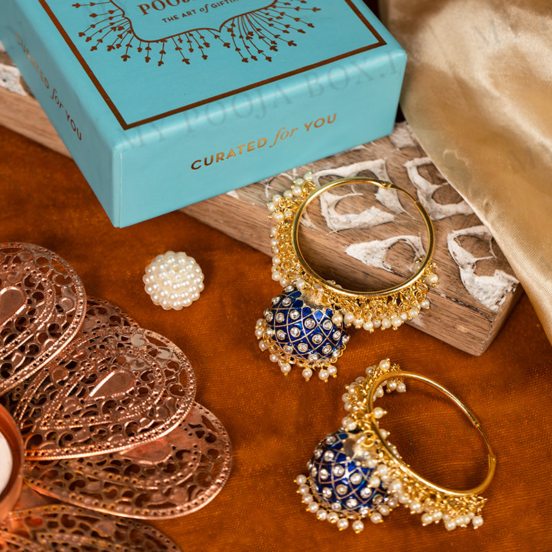 Imposing Meenakari Blue Jhumka