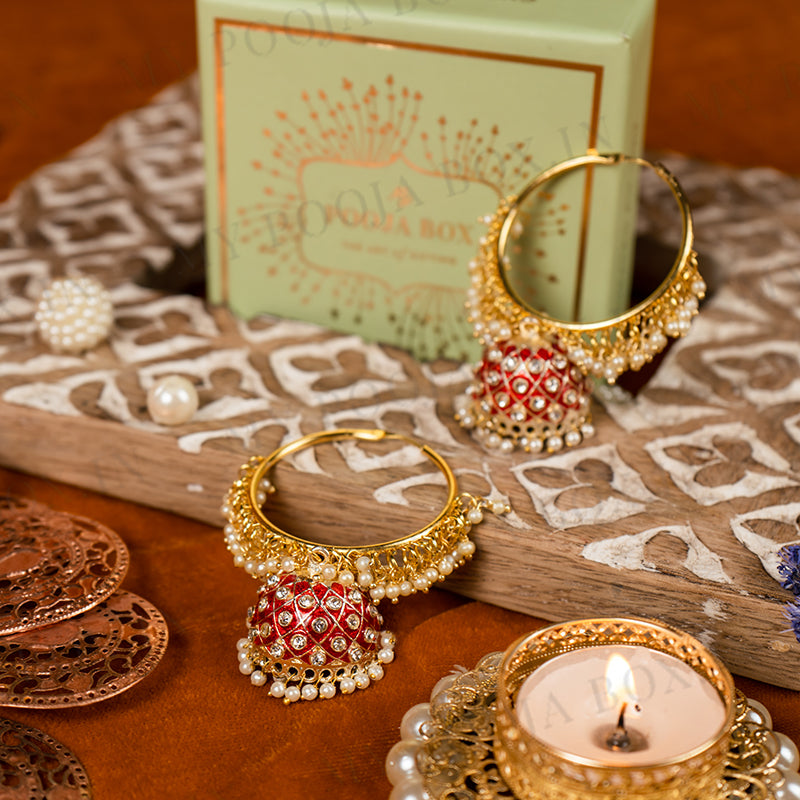 Delightful Meenakari Red Jhumka