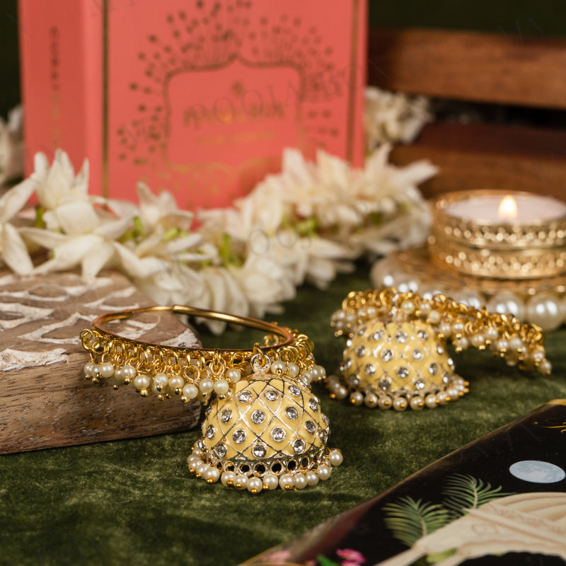 Attractive Meenakari Yellow Jhumka