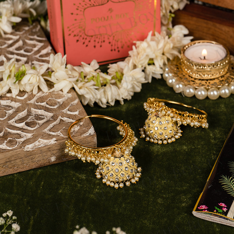 Attractive Meenakari Yellow Jhumka