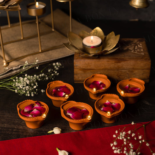 Water LED Brown Diya Set of 6