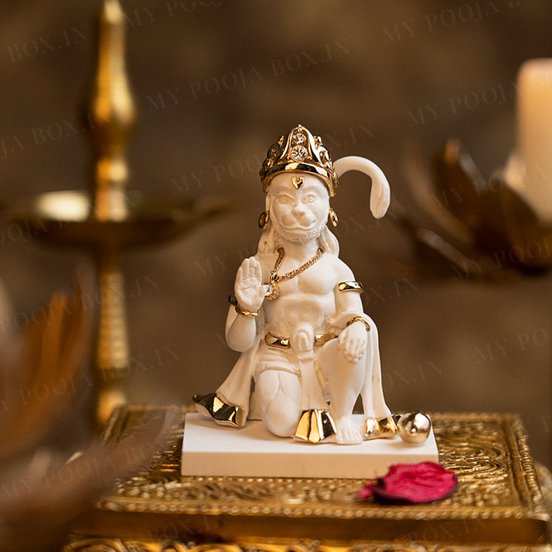 Rambhakt Hanuman Gold Plated Marble Idol