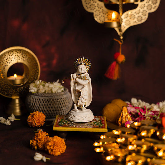 Propitious Lord Krishna with Flute Marble Idol