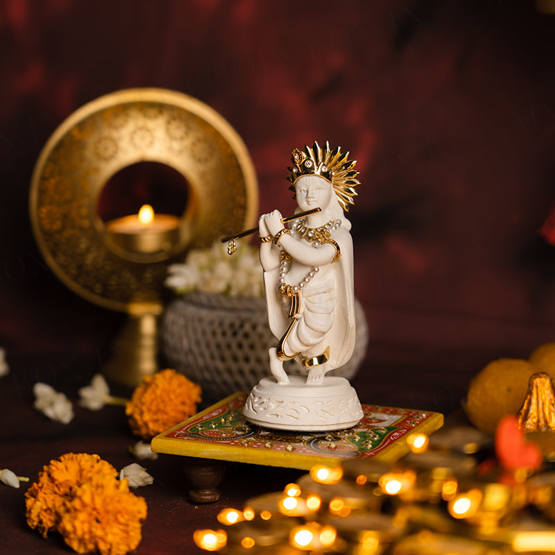 Propitious Lord Krishna with Flute Marble Idol