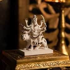 Mystical Sherawali Mata Gold Plated Marble Idol