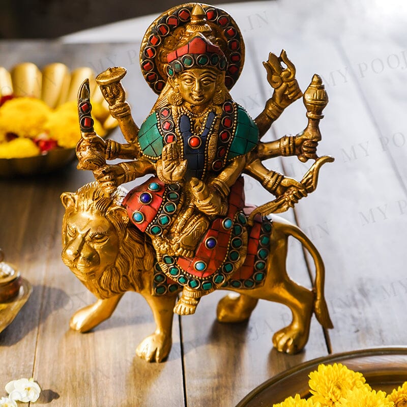 Decorative Colourful Brass Durga Idol