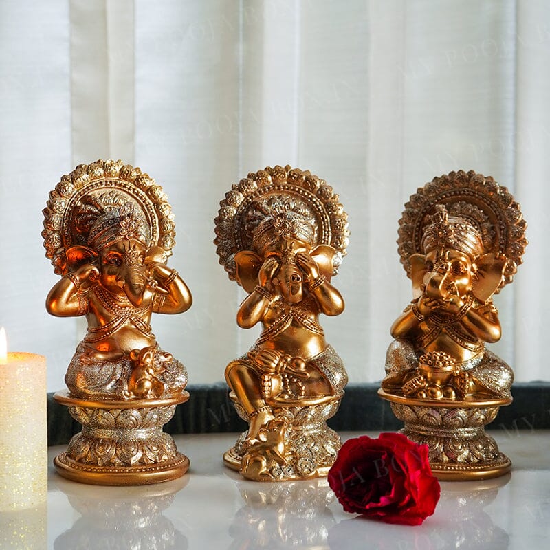 Three Wise Ganeshas | Speak, See and Hear No Evil  (Set of 3)