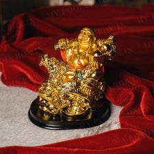 Laughing Buddha with Dragon Tortoise on Bed of Wealth