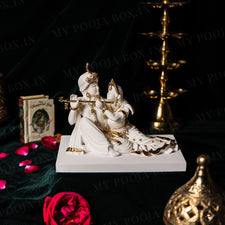 Radha Krishna Gold Plated Marble Idol