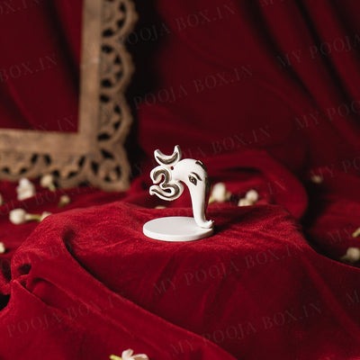 Om Ganesha Gold Plated Marble Car Idol (Small)