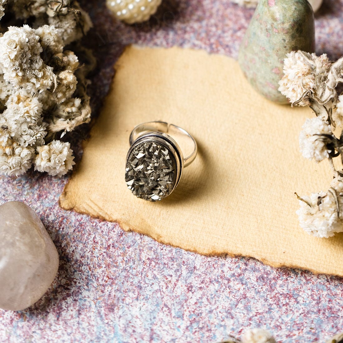 Pyrite German Silver Adjustable Ring