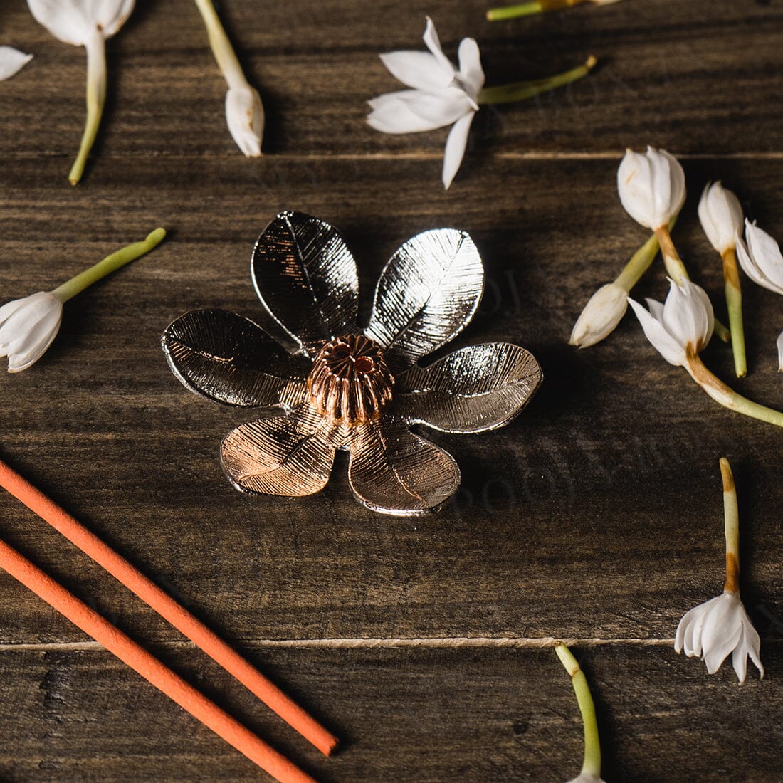 Silver Lotus Petal Incense Stand