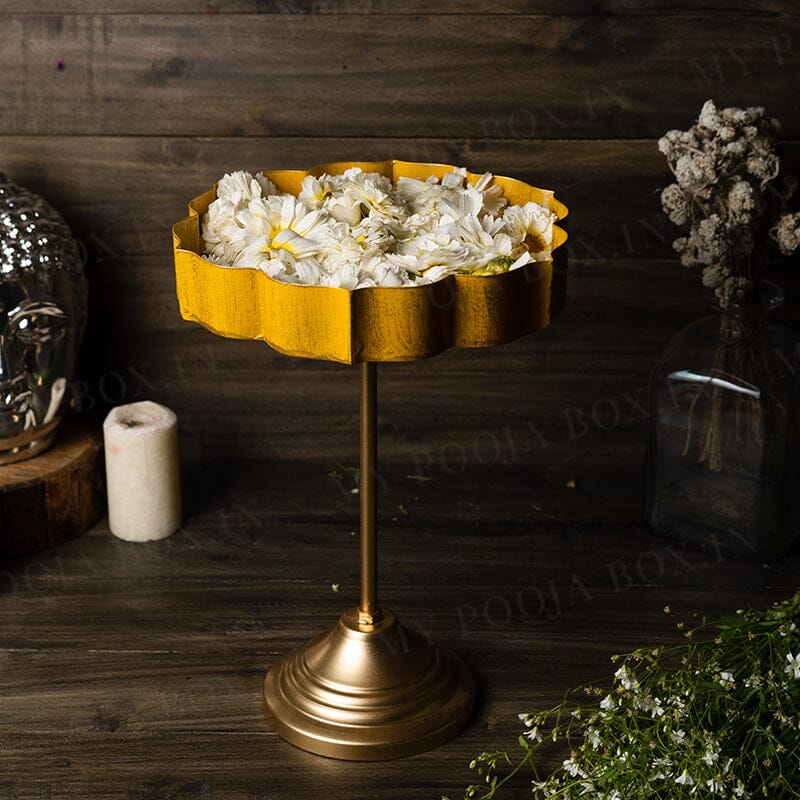 Yellow And Gold Lotus Urli With Stand