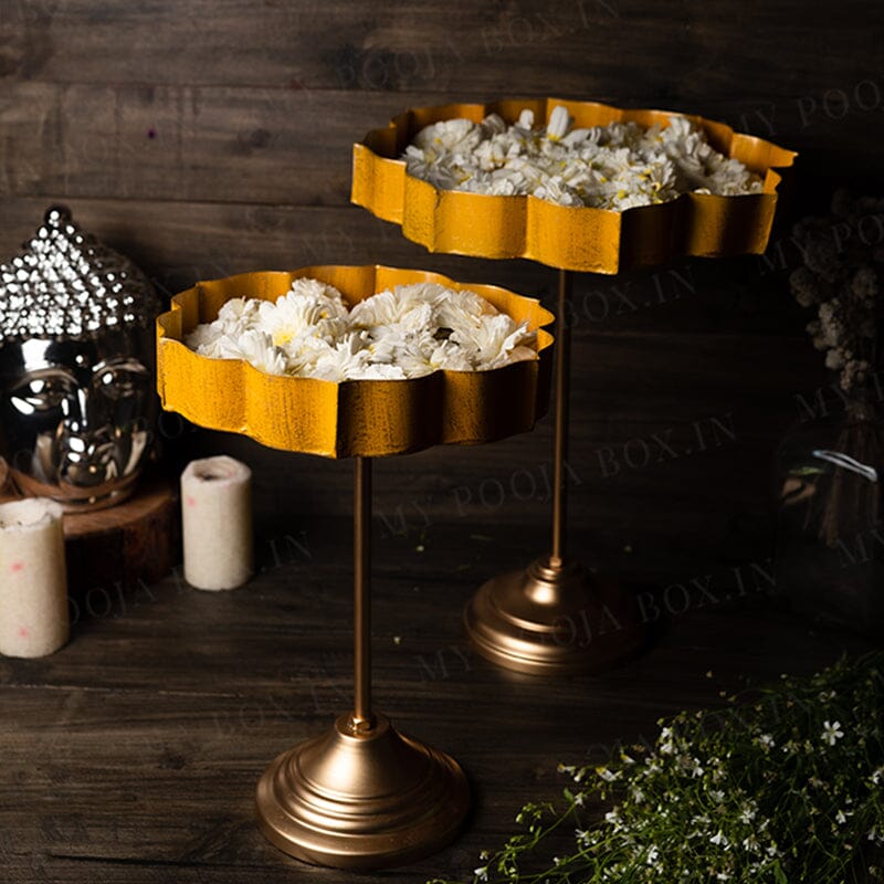 Yellow And Gold Lotus Urli With Stand