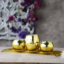 Aesthetic Gold Glass Stand with 3 T-Light Holders