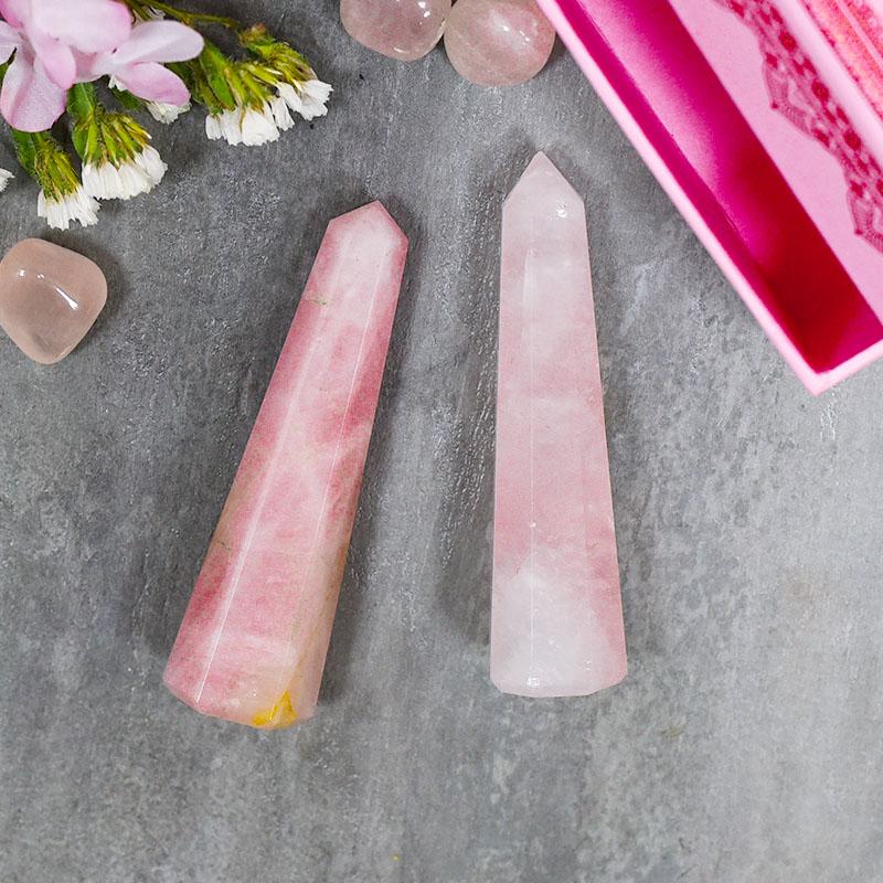 Rose Quartz Tower/Pencil (Set of 2) for Relationship & Calmness