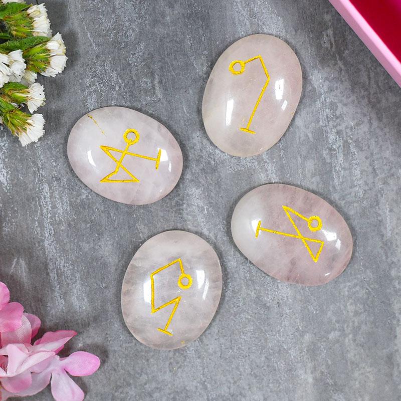 Rose Quartz Arch Angel Engraved Set