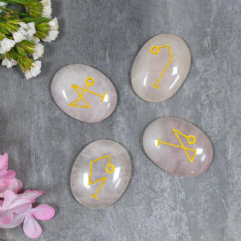 Rose Quartz Arch Angel Engraved Set