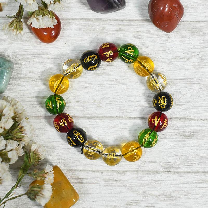 Om Mani Padme Hum Carved Gemstone Bracelet | Tibetan Holy Mantra