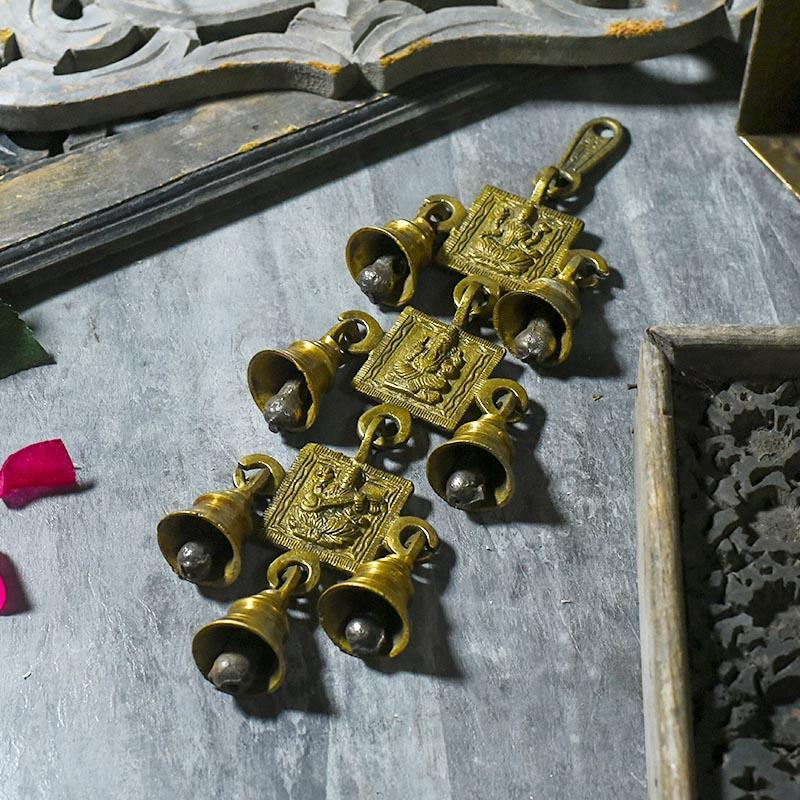 Antique Brass 7 Bells With Laxmi Ganesh Saraswati Figuring